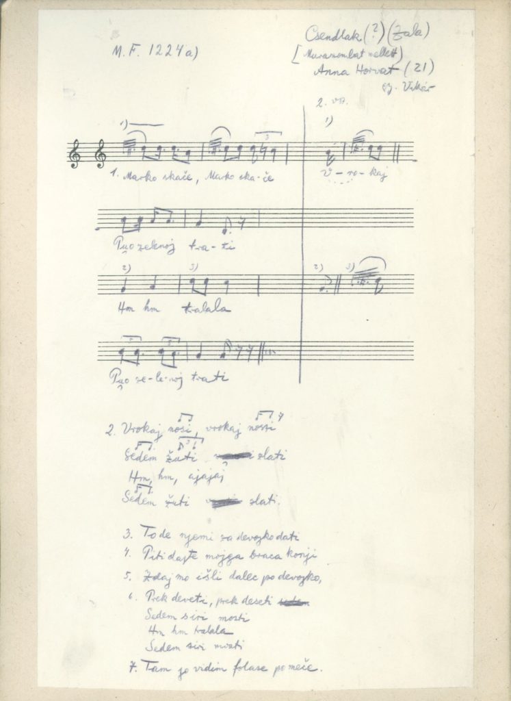 Marko skače – manuscript of the notation and of lyrics