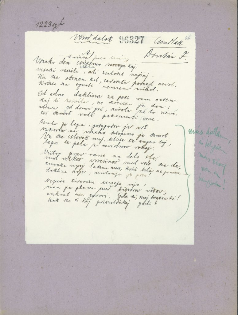 Vsaki den slišimo novega kaj – manuscript of the lyrics